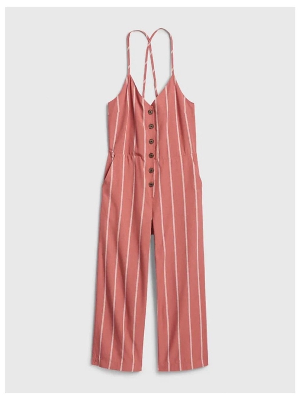 GAP Tie-Back Cami Cropped Jumpsuit Romper Pink White Stripe Size 2 - Picture 4 of 8
